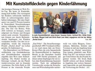 Mit Kunststoffdeckeln gegen Kinderlähmung